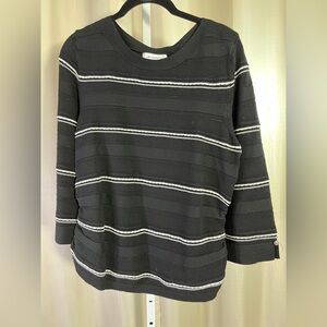 Liz Claiborne Black Striped Crew Neck 3/4 Sleeve Knit‎ Top